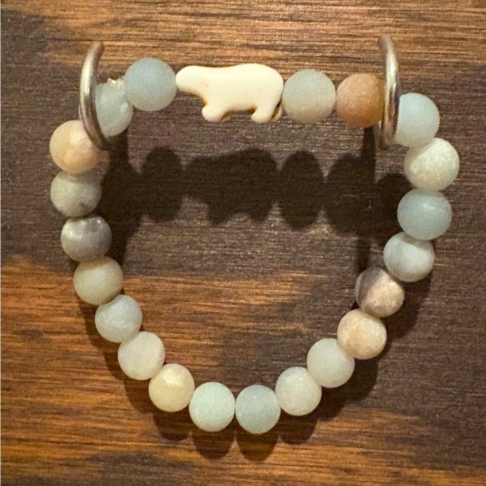 Fahlo, Beaded Stone Bracelet with Polar Bear Charm, Skystone Color